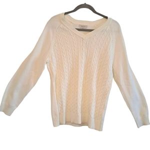 NEW Van Heusen White Cable Knit V Neck Sweater Size Large
